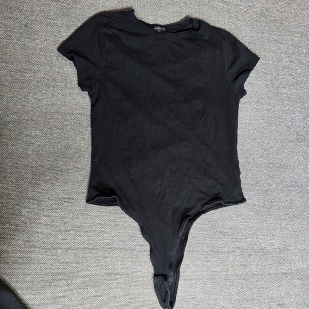 Splash Womens Black Short Sleeve Crew Neck Cotton Blend Bodysuit Size Large‎